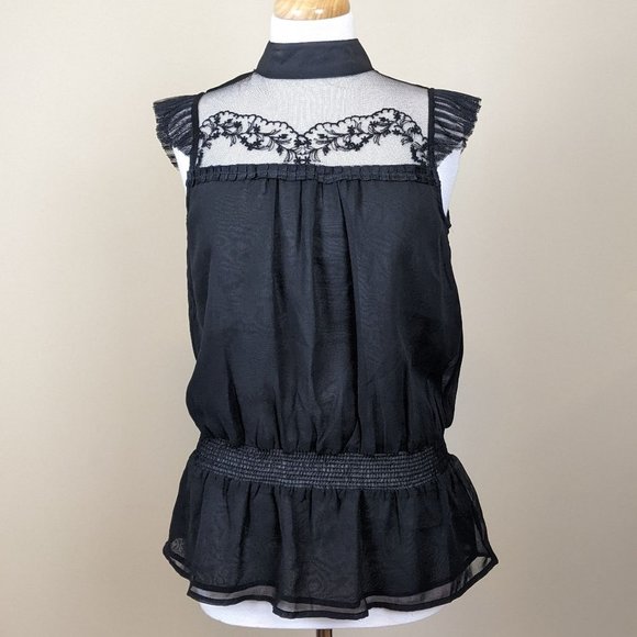 Forever 21 Black Sleeveless Blouse /Top with Ruffles Small - Picture 1 of 16